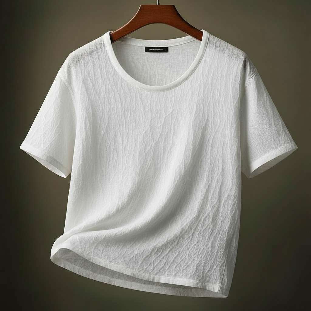 Minimalist White T-Shirt with Textured Pattern - White