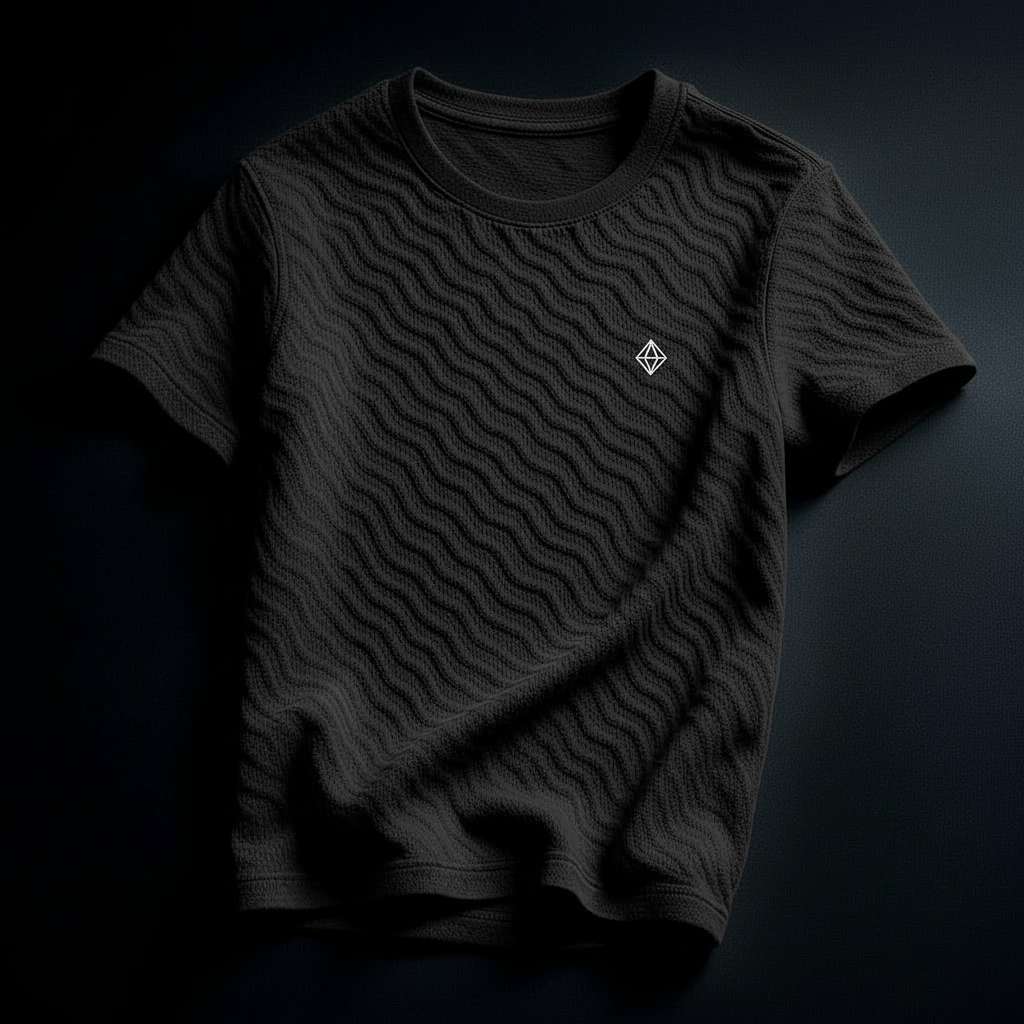Minimalist Wavy Line T-Shirt - Black