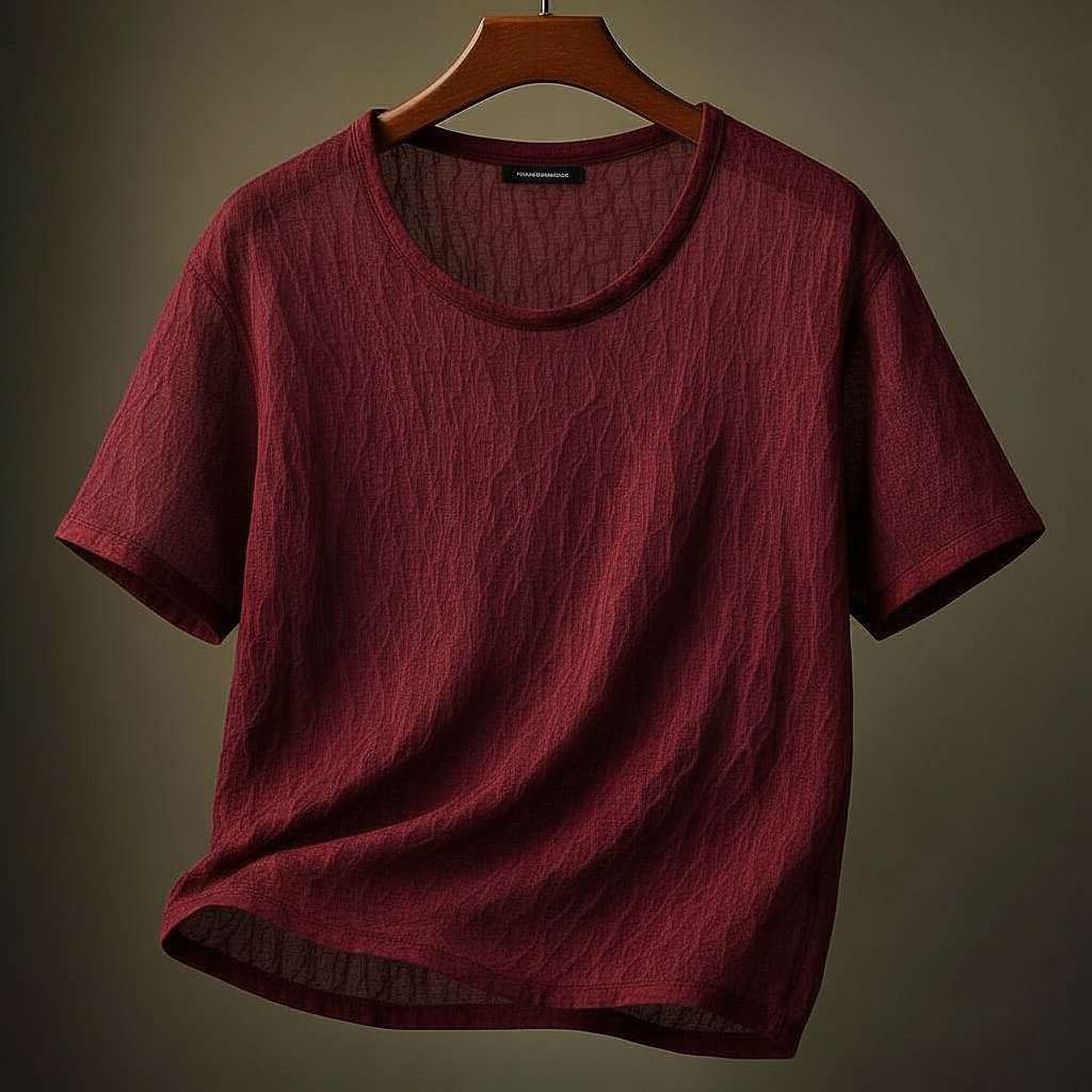 Minimalist White T-Shirt with Textured Pattern - Maroon