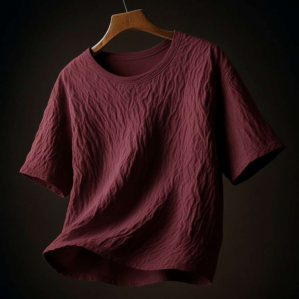 Minimalist White T-Shirt with Textured Fabric - Maroon