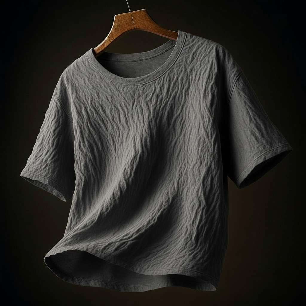 Minimalist White T-Shirt with Textured Fabric - Grey