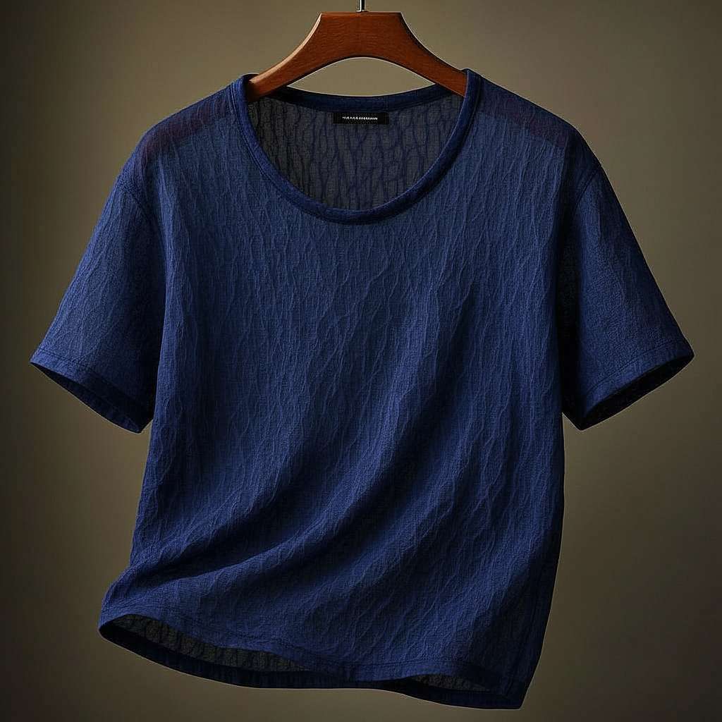 Minimalist White T-Shirt with Textured Pattern - Navy