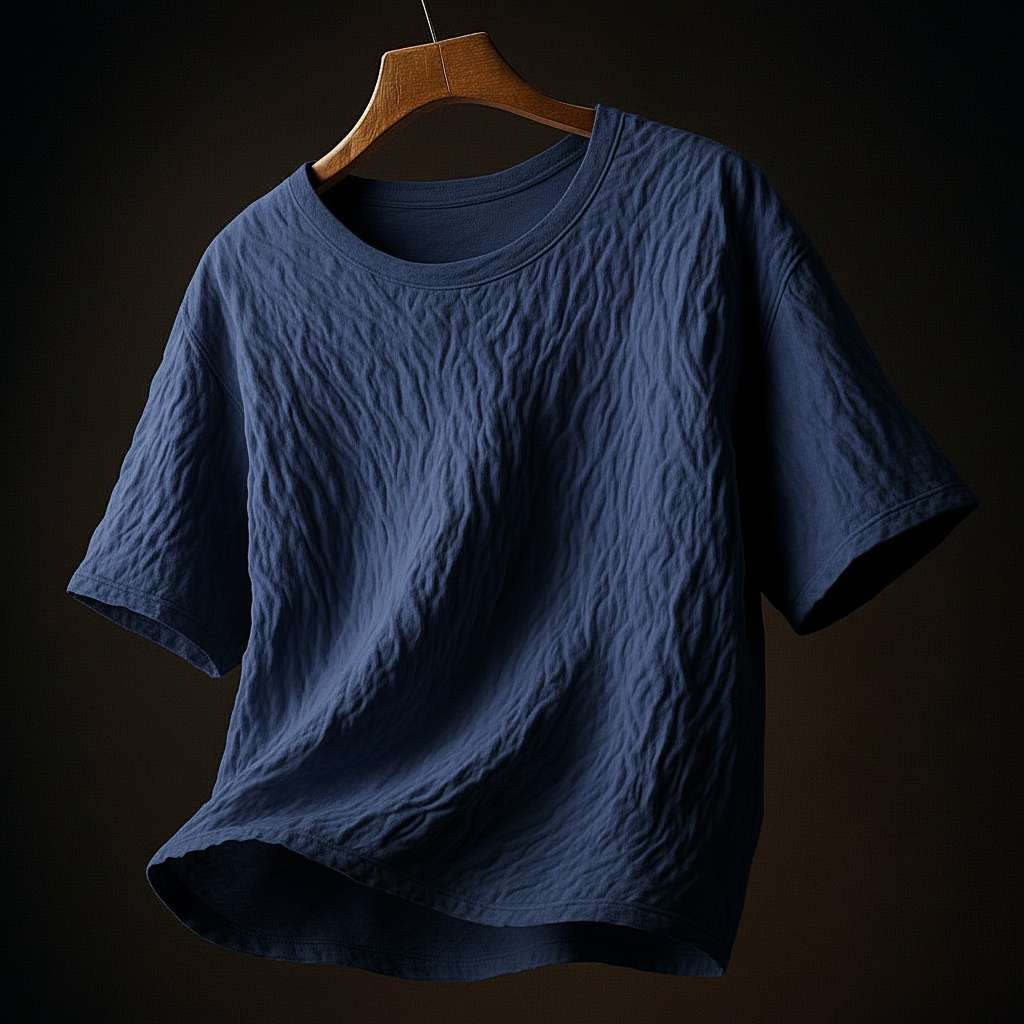 Minimalist White T-Shirt with Textured Fabric - Navy