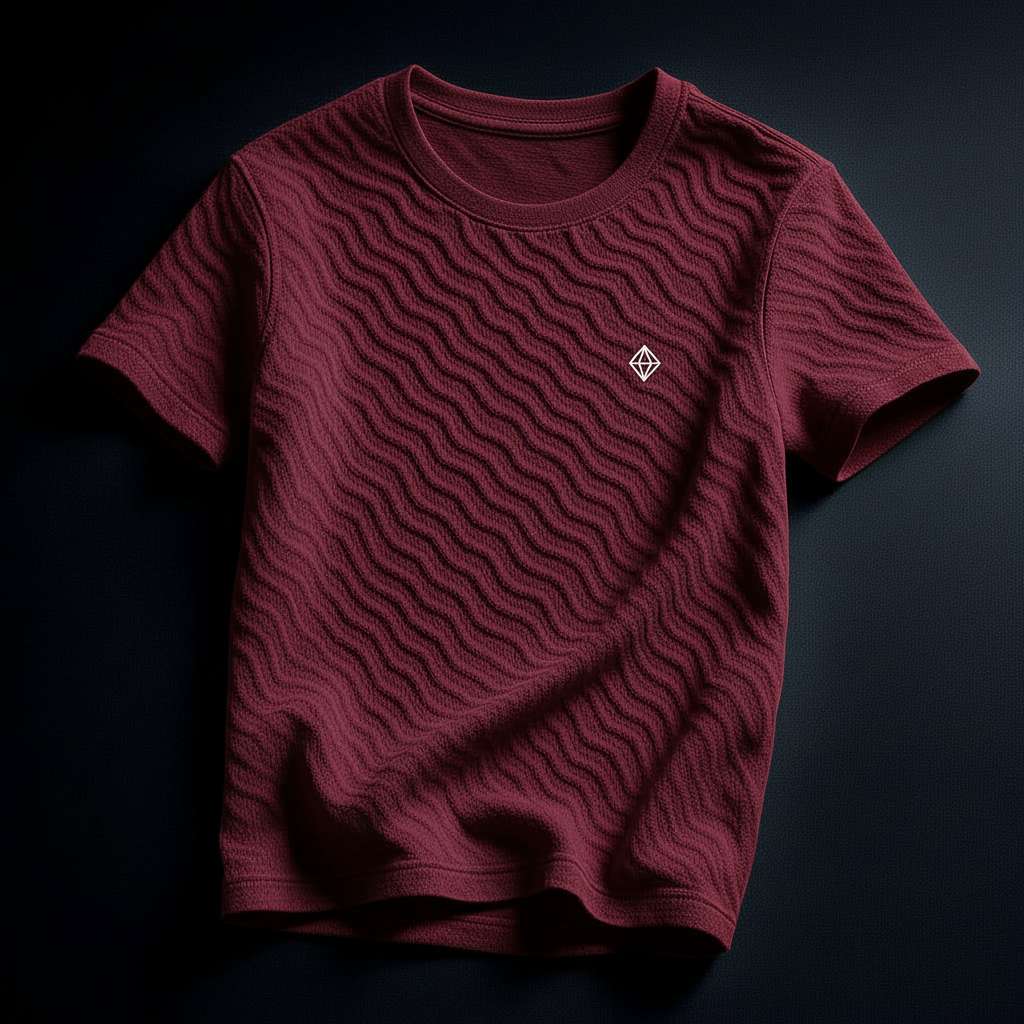 Minimalist Wavy Line T-Shirt - Maroon