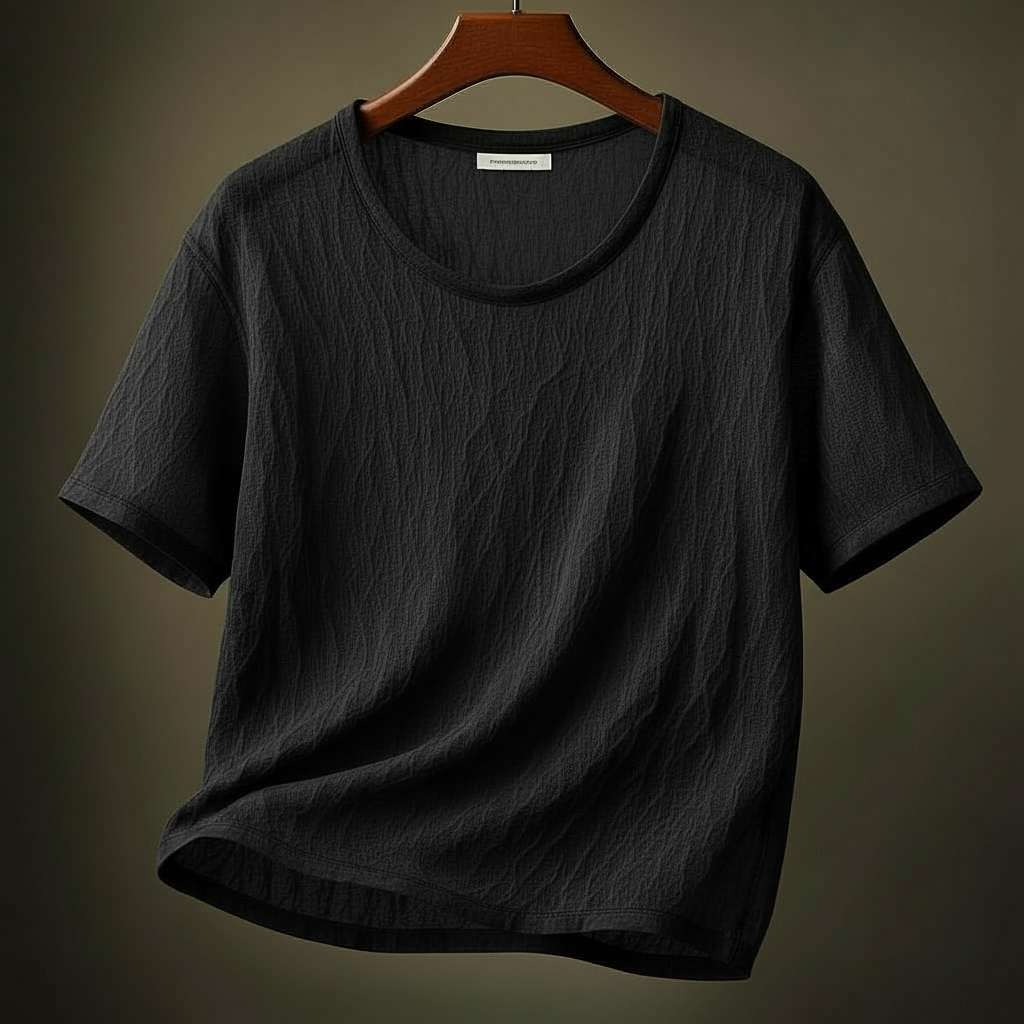 Minimalist White T-Shirt with Textured Pattern - Black