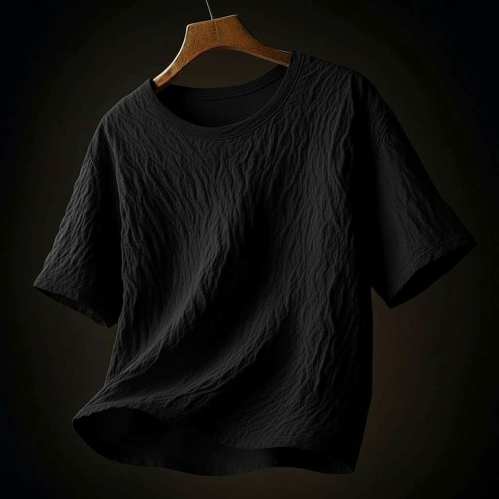 Minimalist White T-Shirt with Textured Fabric - Black