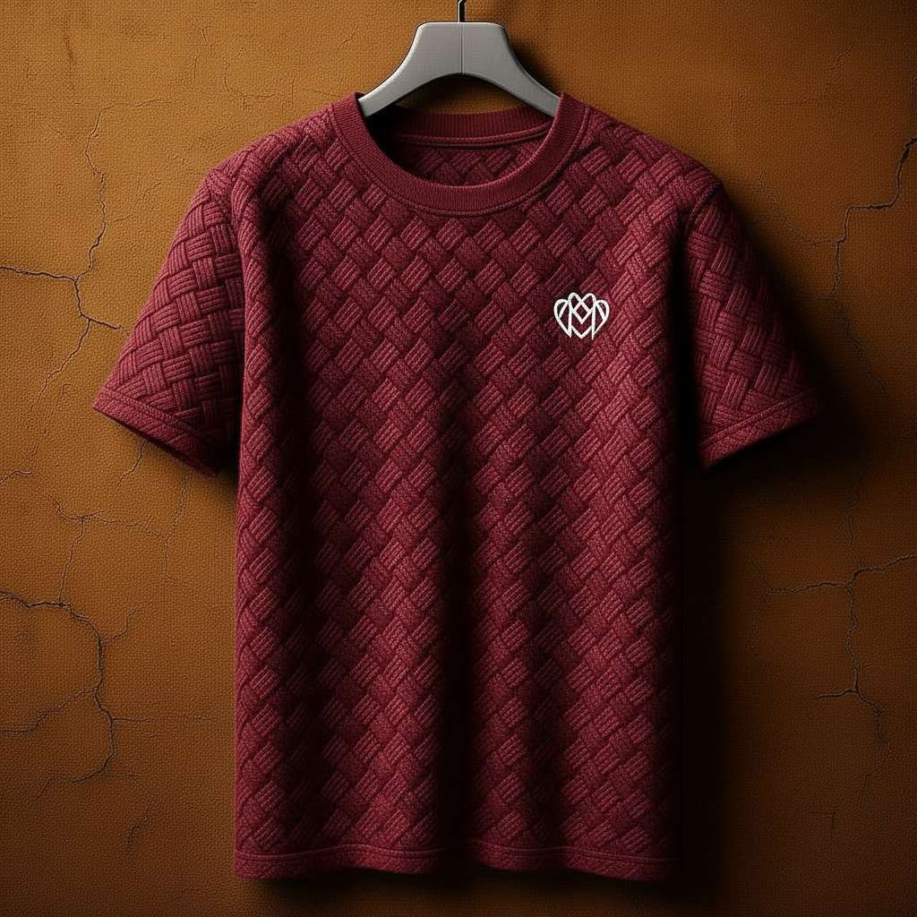 Elegant Geometric White T-Shirt - Maroon