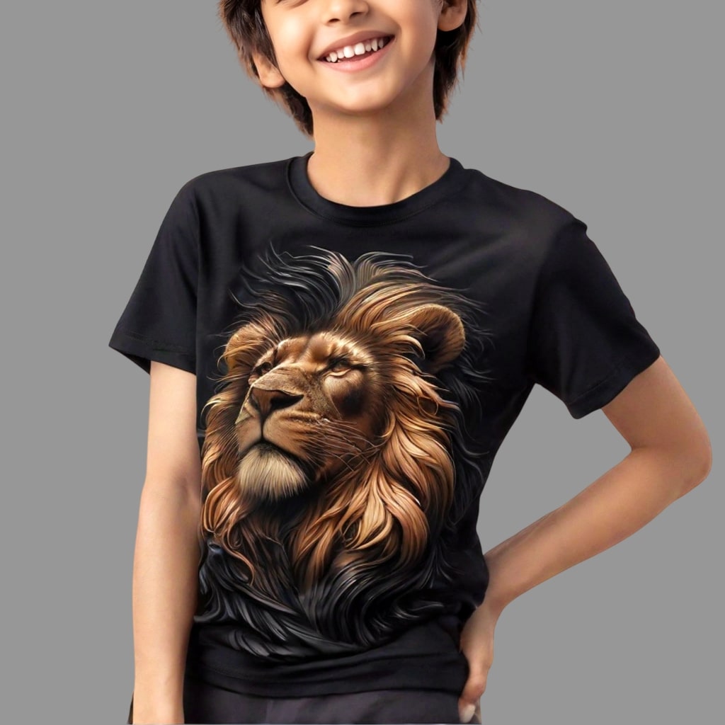 Kids Smooth Lion Black T-Shirt