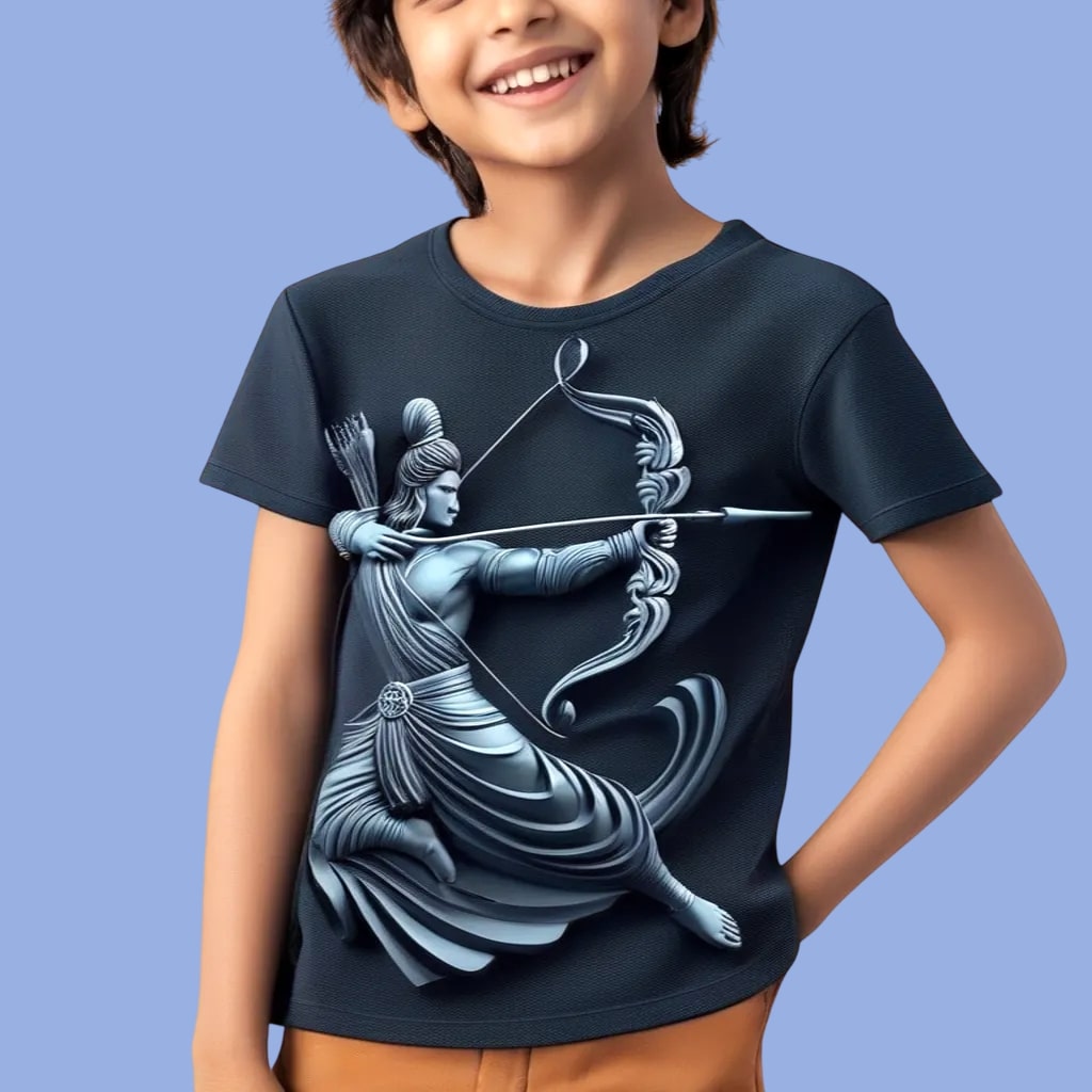 Kids Navy Blue Lord Rama Tee - Divine and Timeless
