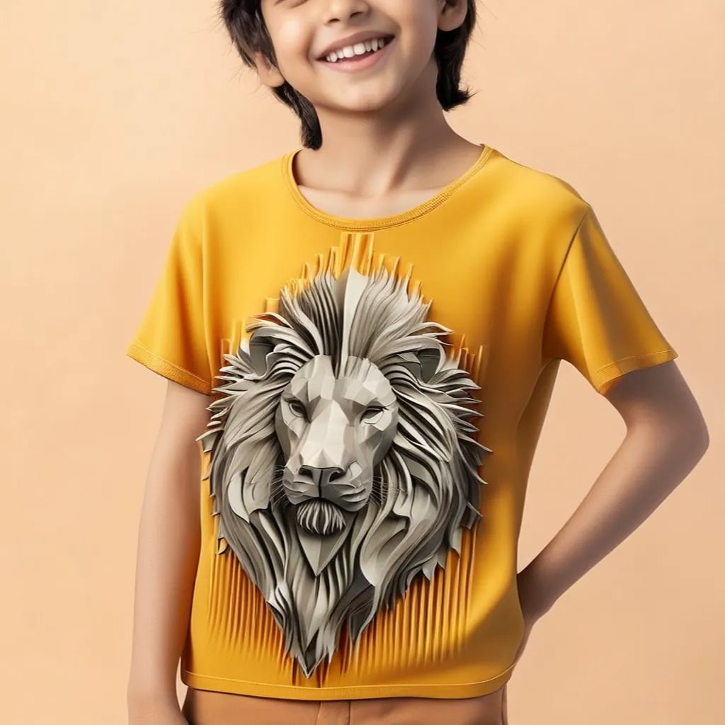 Kids Amazing White Lion on Yellow Tee - Majestic and Striking