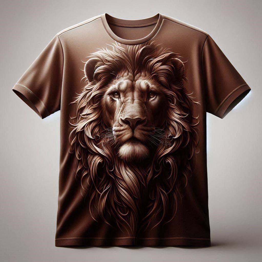 Brown Powerful Lion Half Sleeve Cotton Round Neck Tee - Acquires
