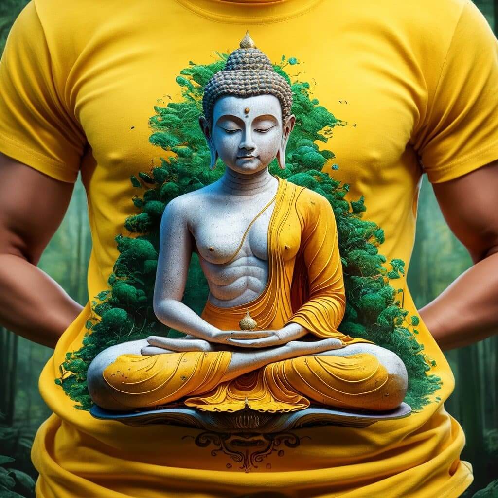 Buddha's Yellow Harmony Classic Fit Round Neck Half Sleeve Cotton T - Shirt - Acquires