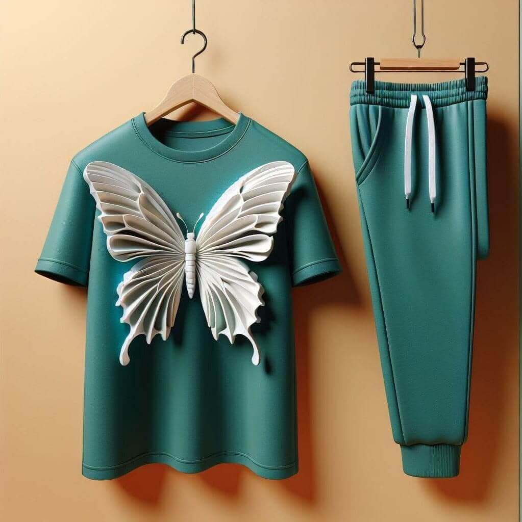 Butterfly - Embellished Bottle Green T - Shirt and Track Pants Combo - Acquires