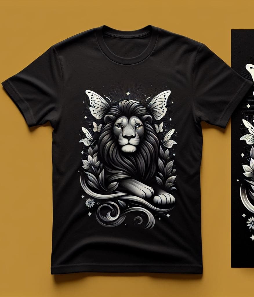 Butterfly Lion Black Cotton Half Sleeve T - Shirt - Acquires
