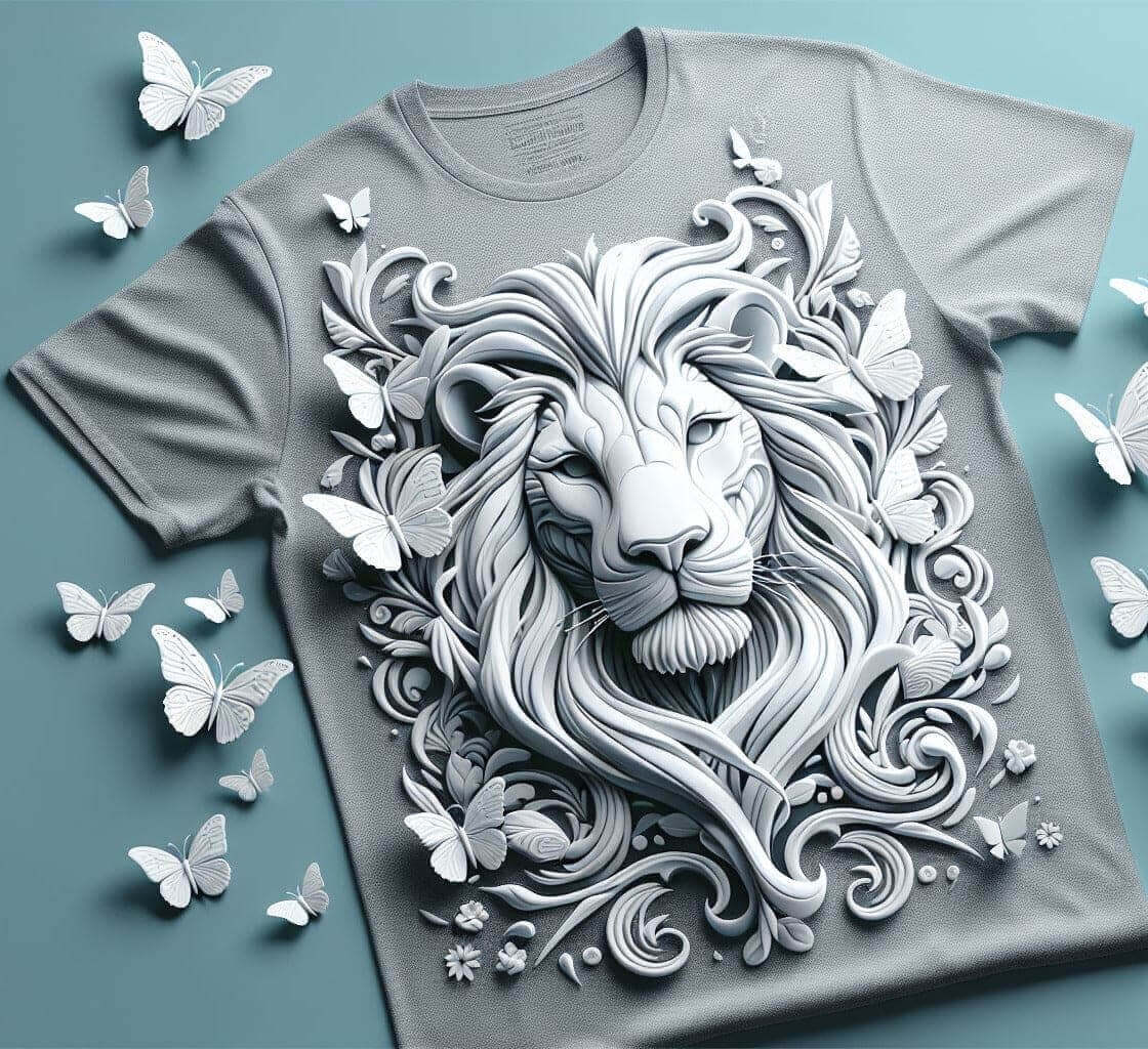 Butterfly Lion Grey Cotton Half Sleeve T - Shirt - Acquires