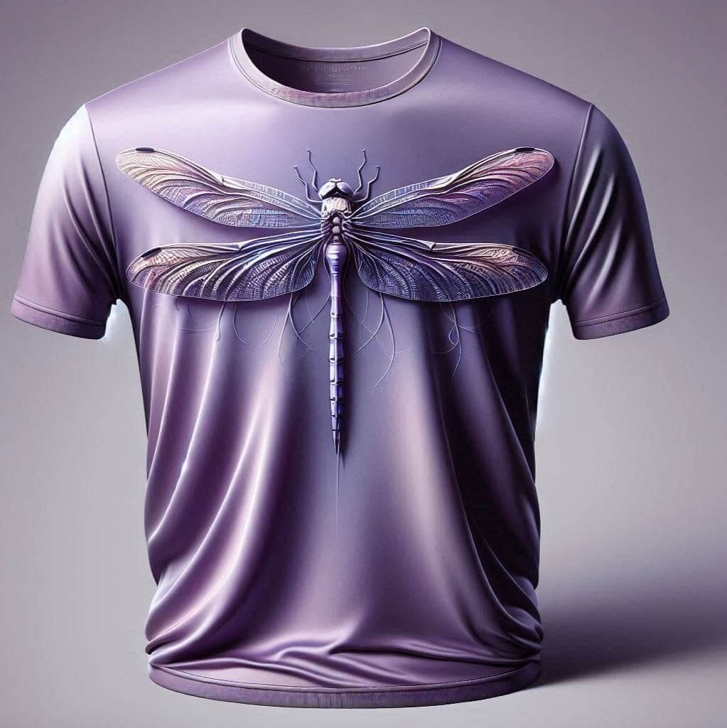 Catchy Lavender Round Neck Dragonfly Half Sleeve Cotton T - Shirt - Acquires