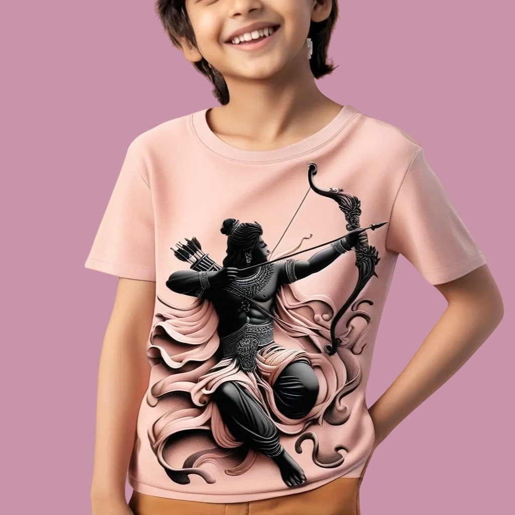 Kids Light Pink Lord Rama Tee - Devotion and Grace
