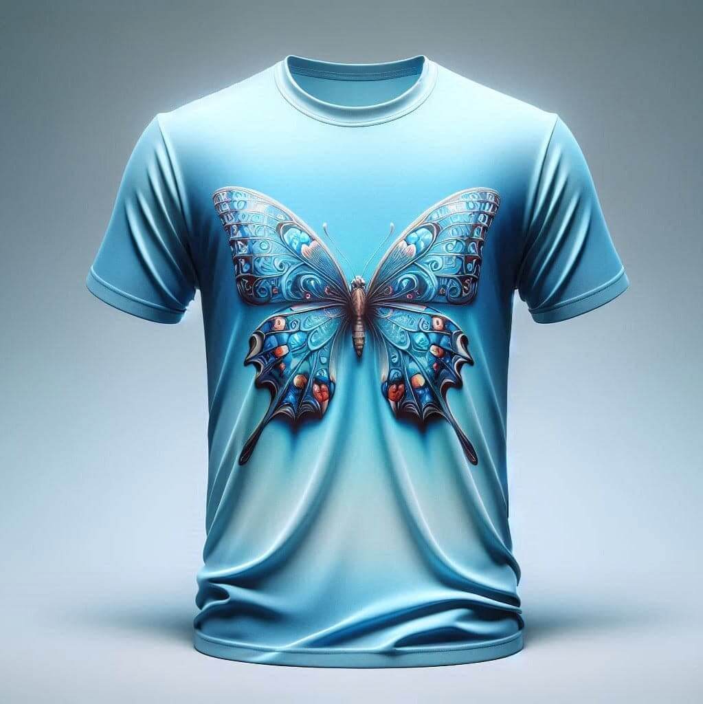 Charming Blue Butterfly Half Sleeve Cotton Round Neck T - Shirt - Acquires
