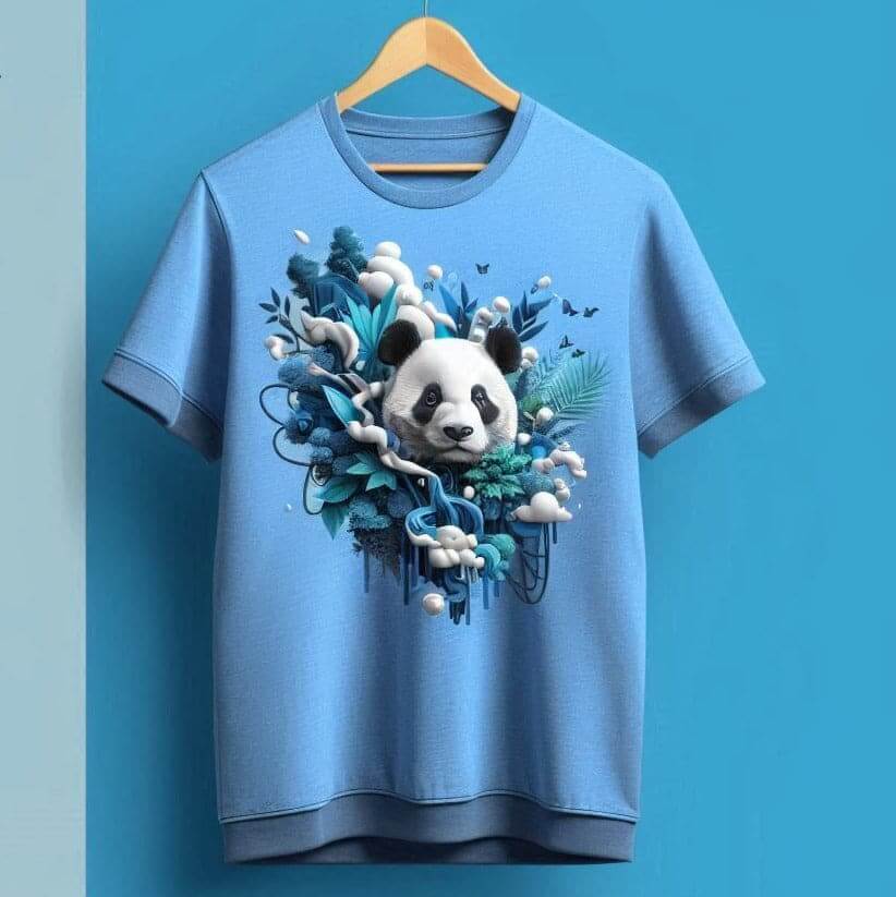 Charming Blue Panda Modern Fit Round Neck Half Sleeve Cotton T - Shirt - Acquires