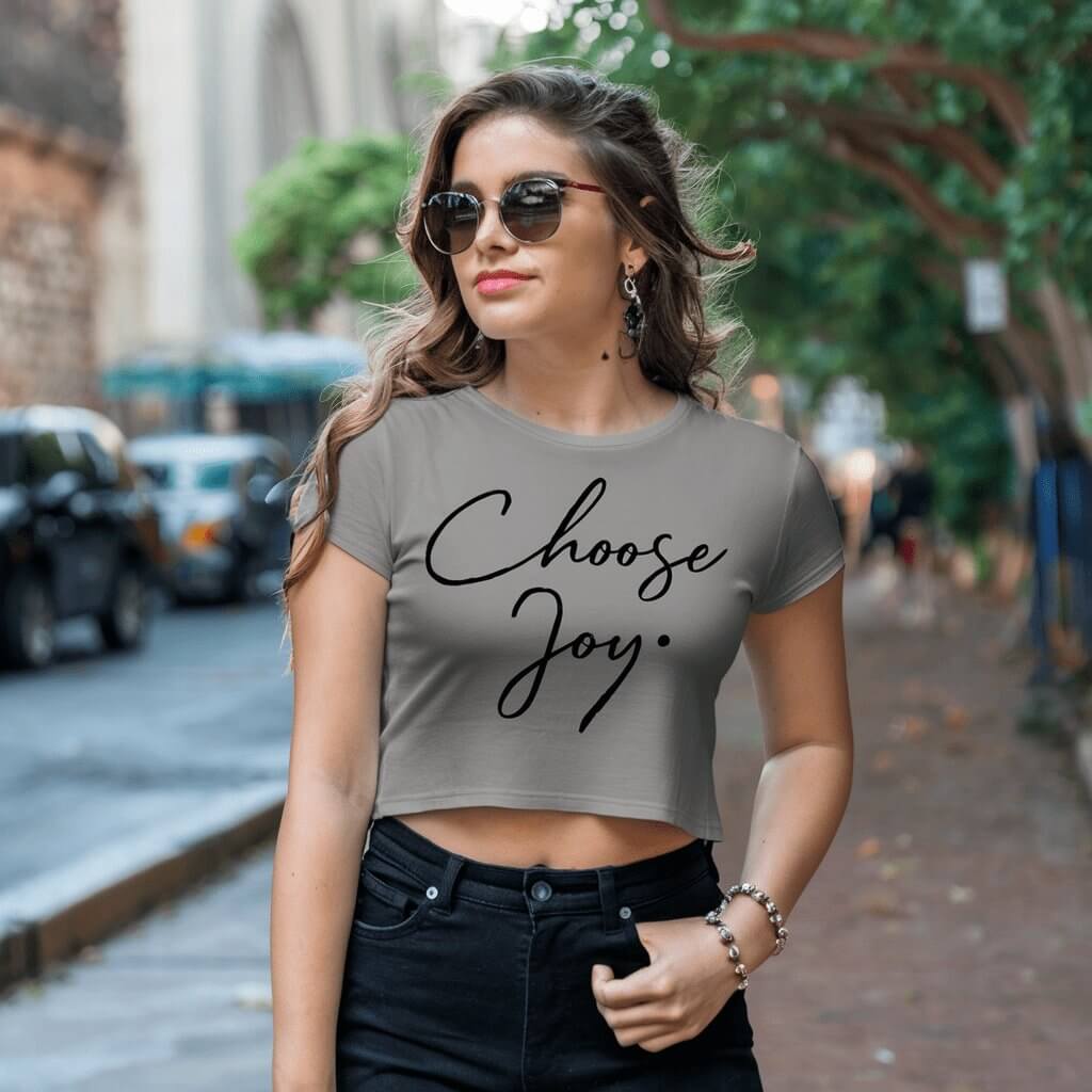 Choose Joy Grey Crop Top - Acquires