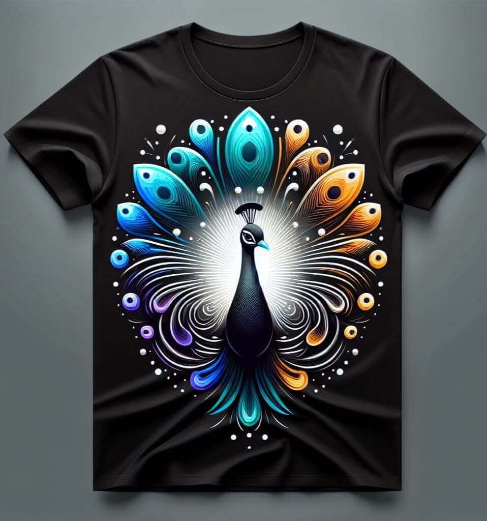 Cosmic Black Peacock Cotton Half Sleeve T - Shirt - Acquires