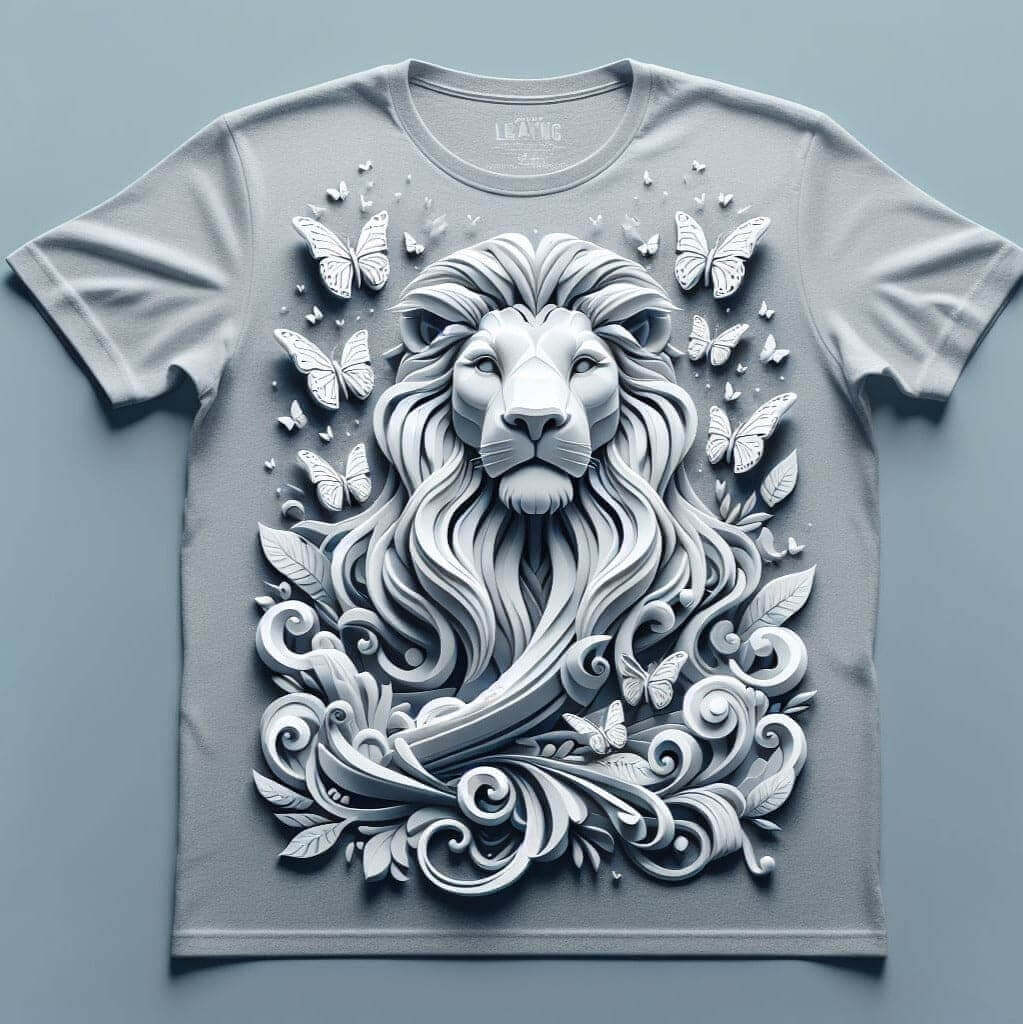 Grey Lion with Butterflies Tee for Majestic Whimsy - Acquires