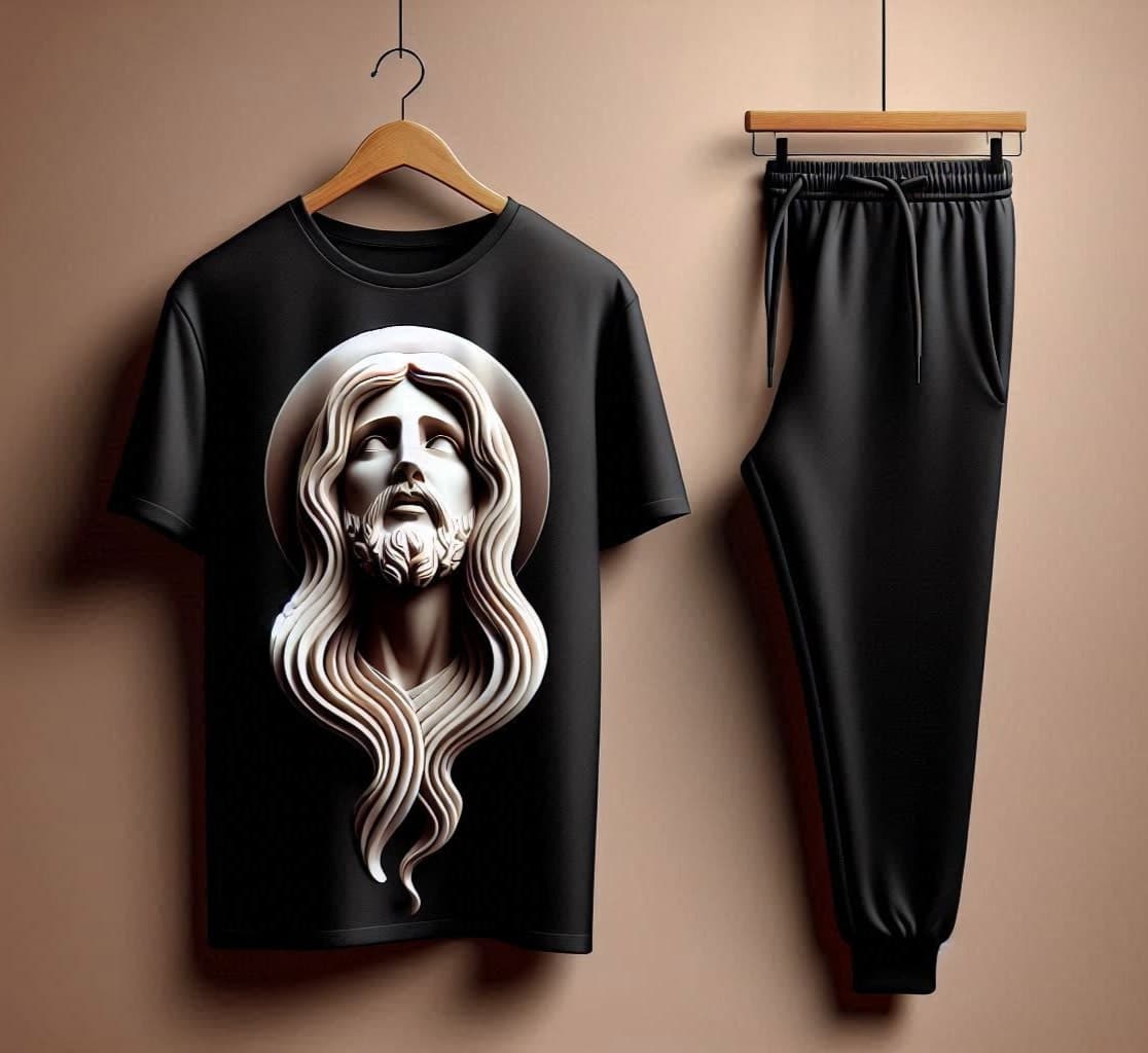 Holy Jesus Divine Black Tracksuit Set with Plain Pant - Acquires