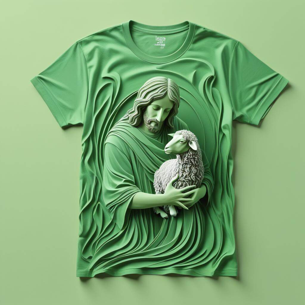 Jesus Guardian of the Lamb Green T shirt Acquires