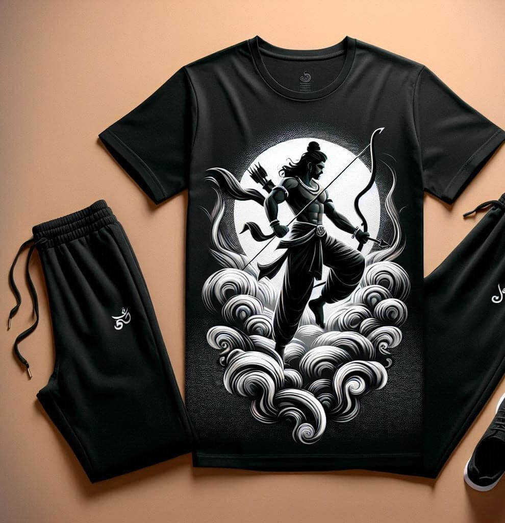 Rama in Exile Black Tracksuit Set with Plain Pant - Acquires