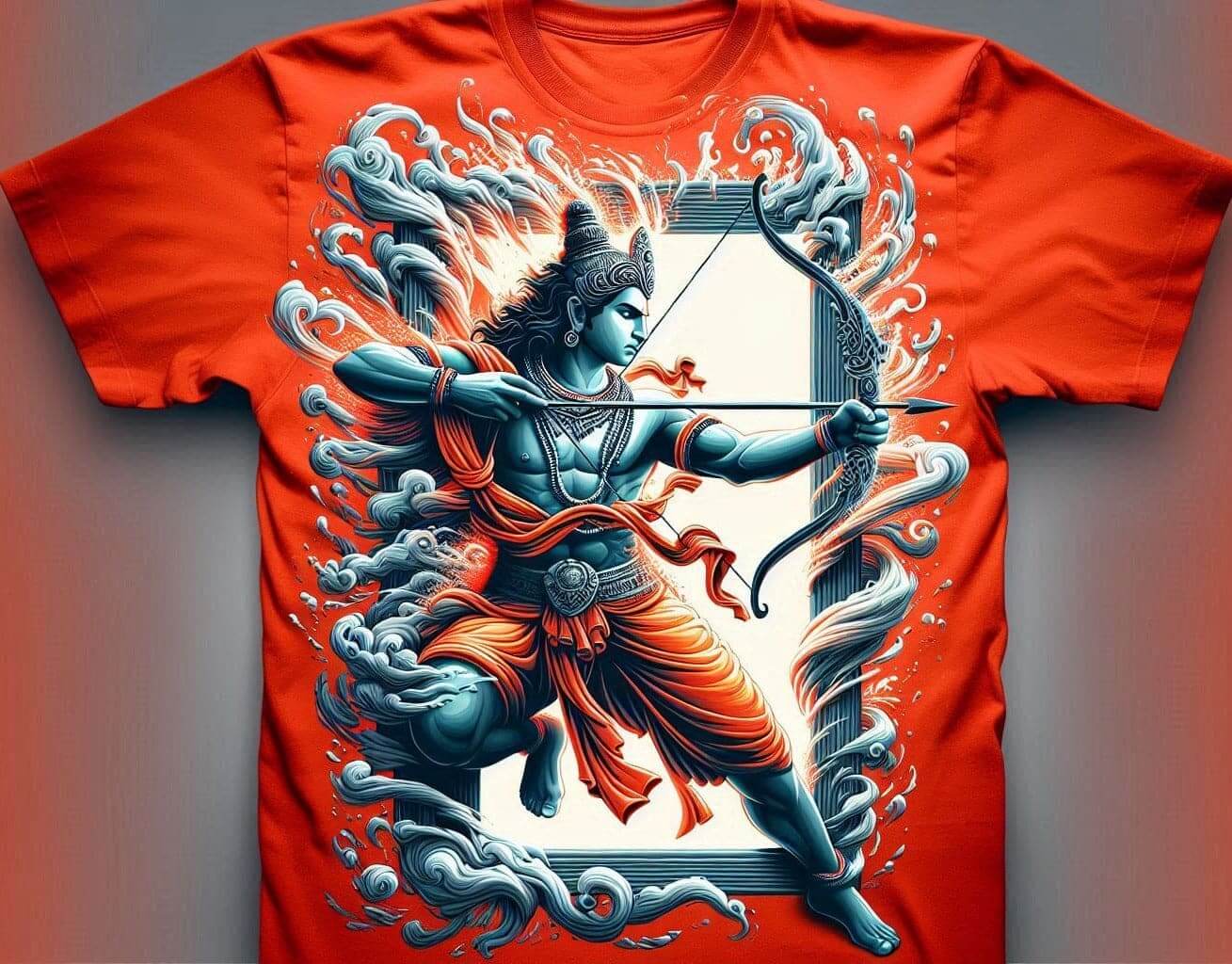 Rama's Epic Avatar Fiery Red Round Neck Half Sleeve Cotton T - Shirt - Acquires