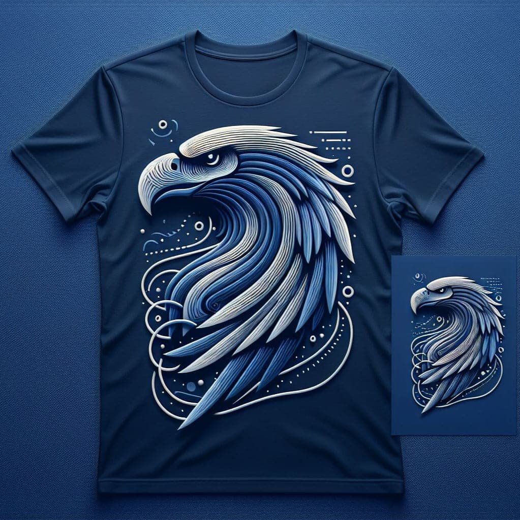 Sapphire Wing Eagle Navy Blue Color Round Neck Short Sleeve Cotton Tee - Acquires