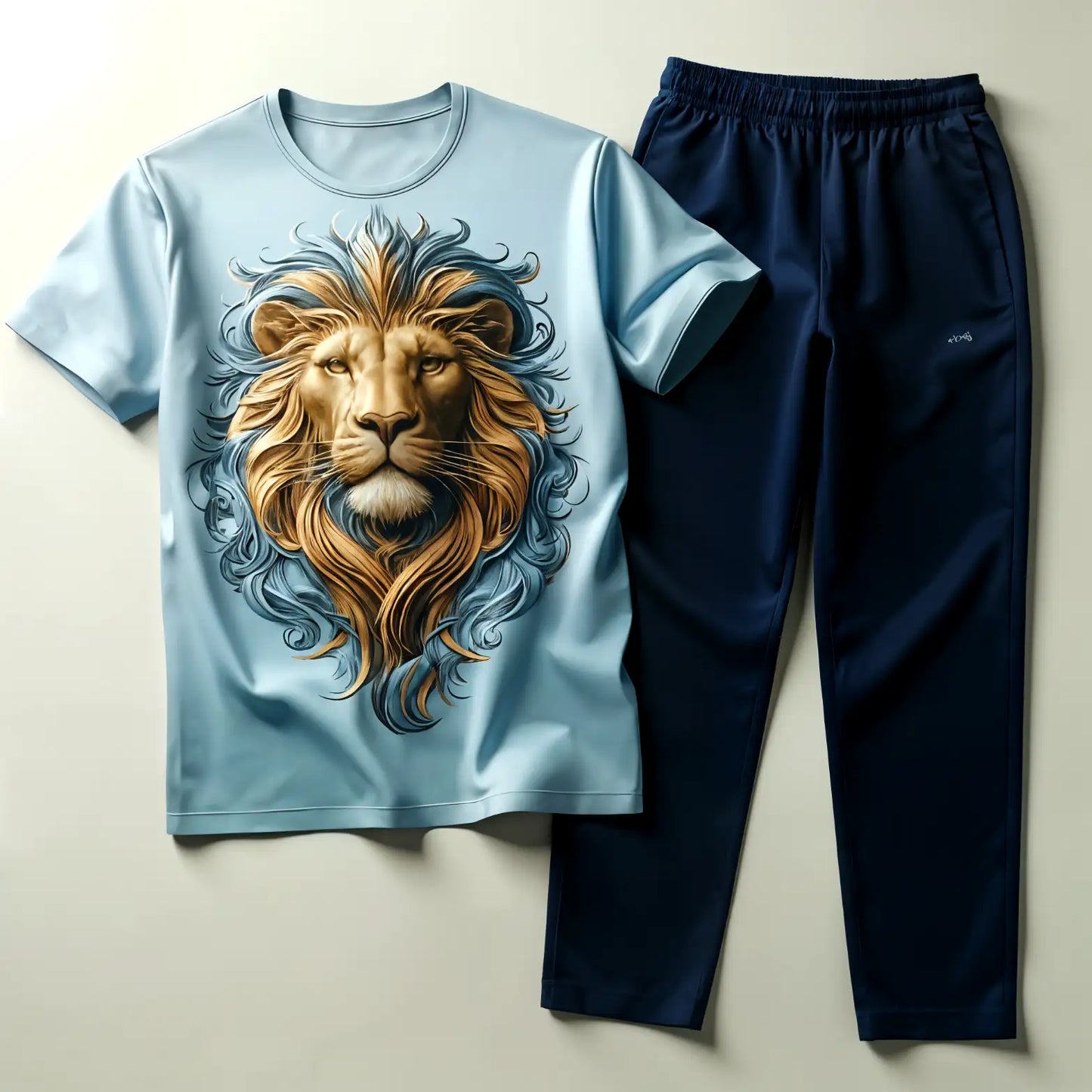 Skyblue Elegant Lion & Light Lavender Jogger Combo Set