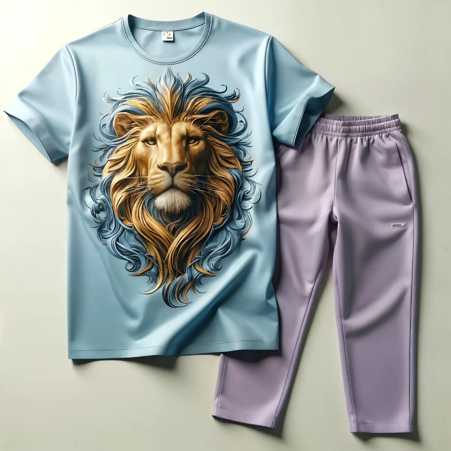 Skyblue Elegant Lion & Light Lavender Jogger Combo Set