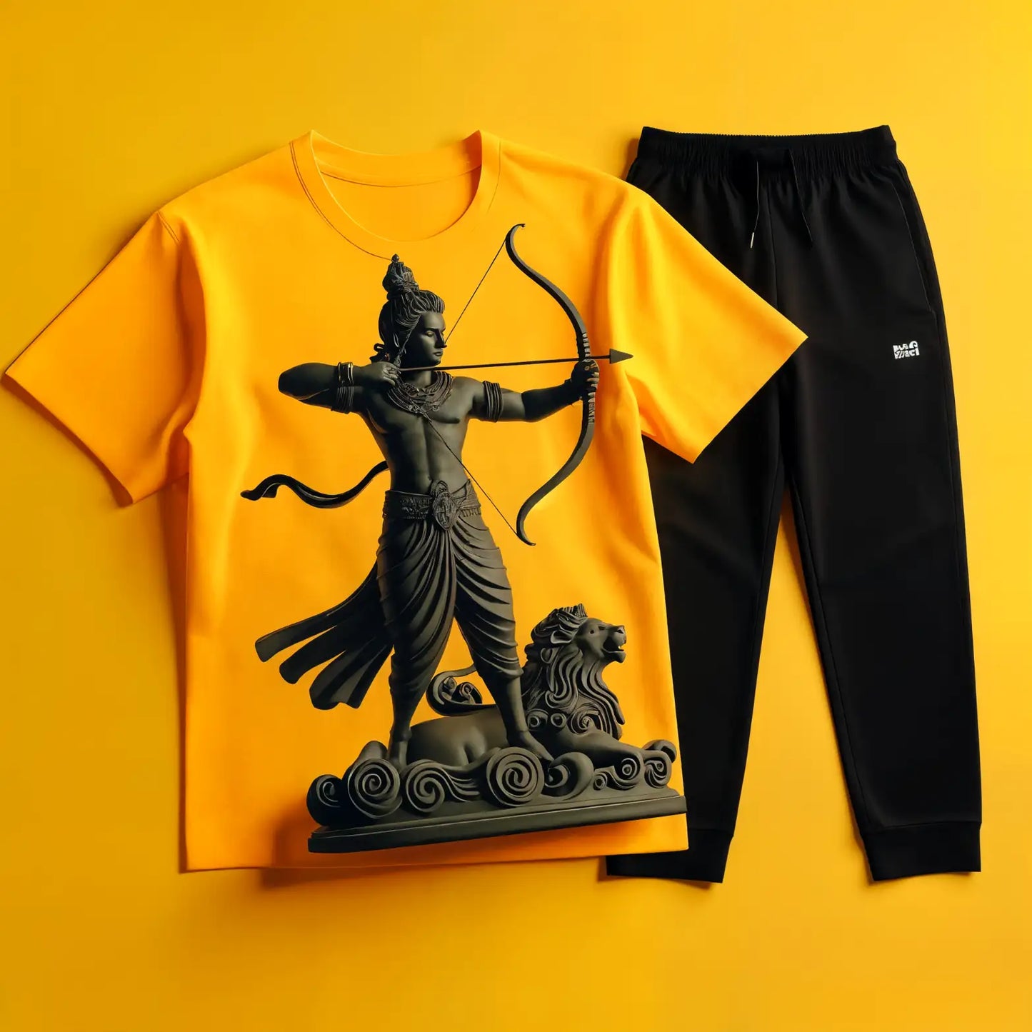Warrior Lord Rama Yellow Tee with Black Jogger Tracksuit