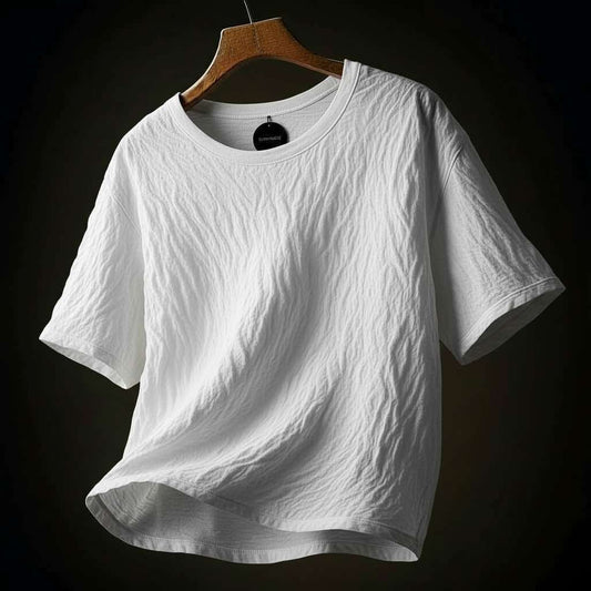 Minimalist White T-Shirt with Textured Fabric - White
