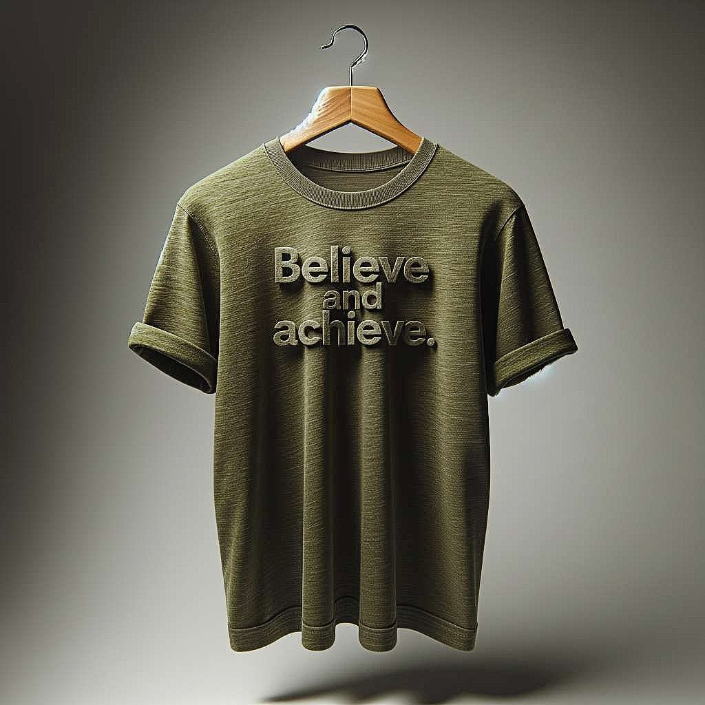Believe and Achieve Olive Green Breathable Fabric T-Shirt