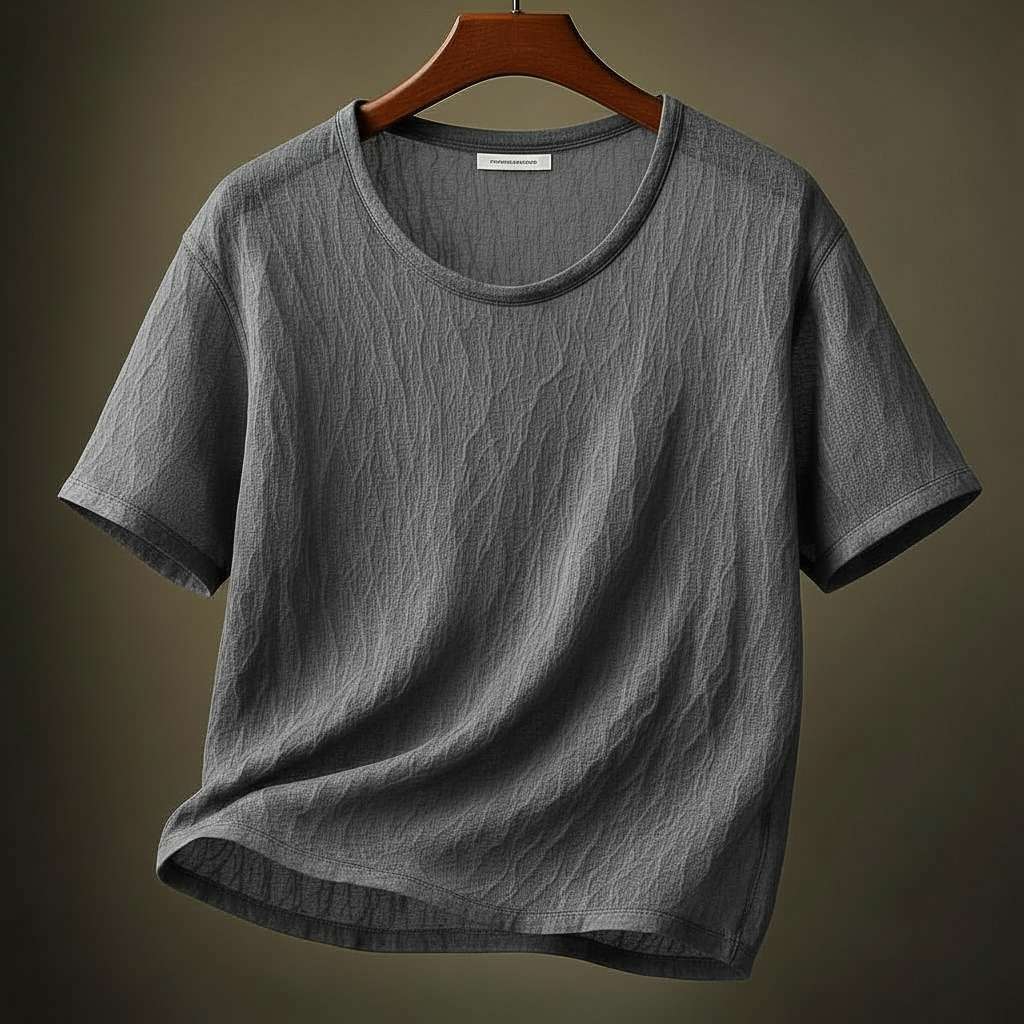 Minimalist White T-Shirt with Textured Pattern - Grey