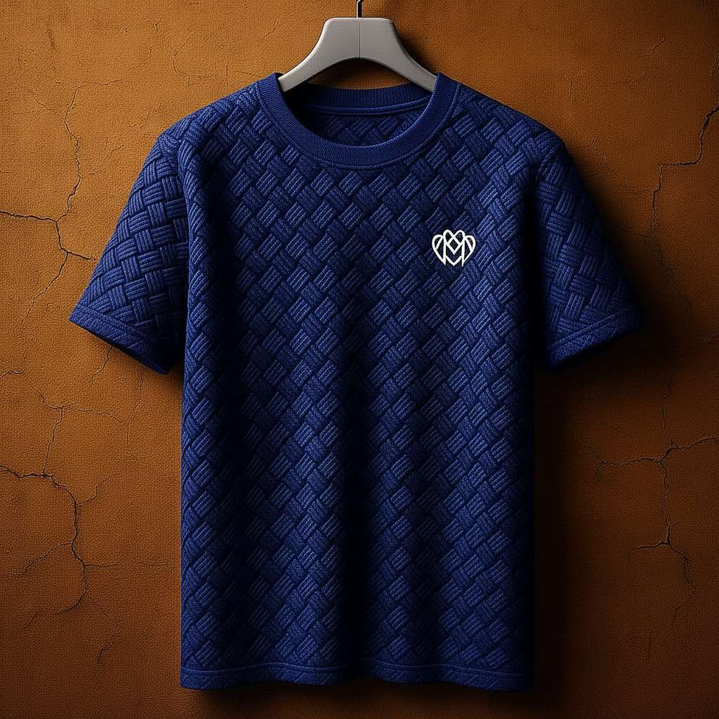 Elegant Geometric White T-Shirt - Navy