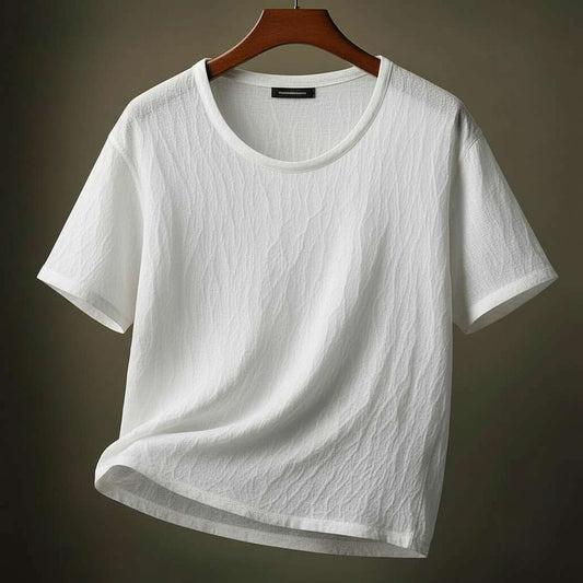 Minimalist White T-Shirt with Textured Pattern - White