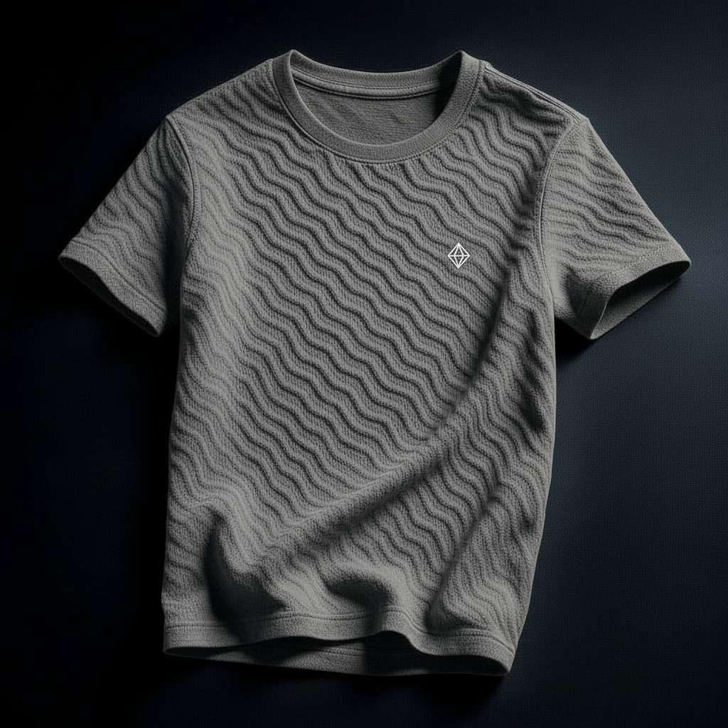 Minimalist Wavy Line T-Shirt - Grey