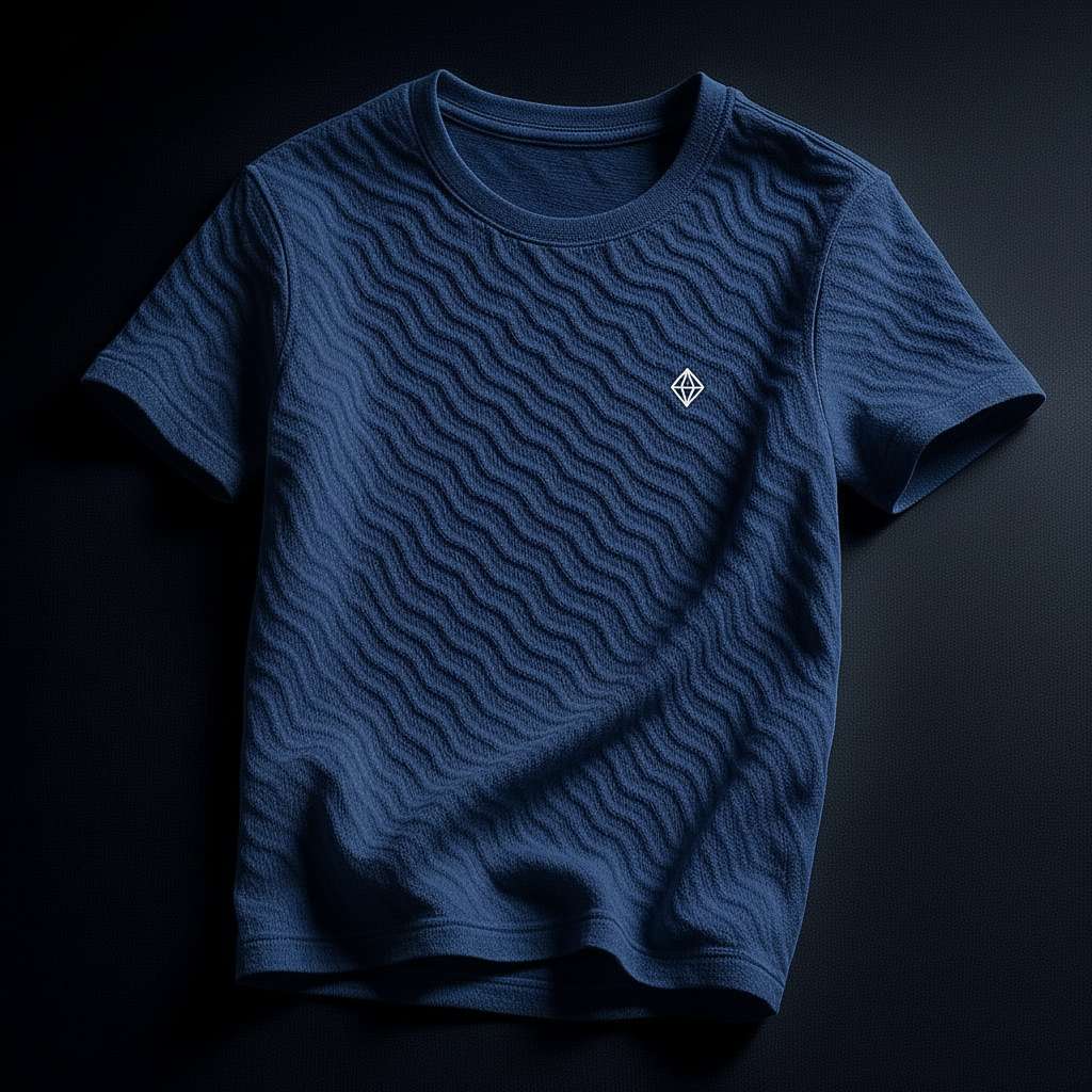 Minimalist Wavy Line T-Shirt - Navy