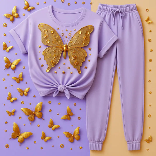 Lavender Celestial Butterfly T-Shirt & Jogger Combo