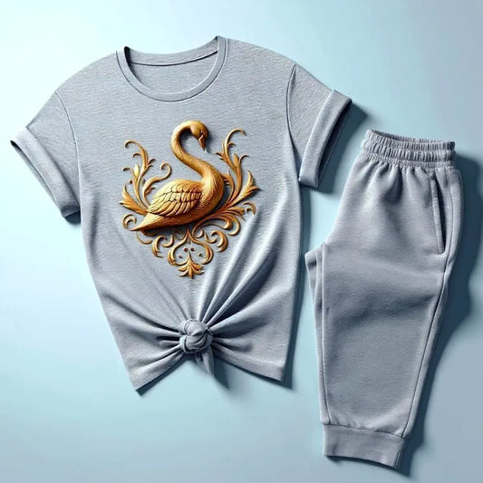 Women's Grey Golden Swan T-Shirt & Jogger Combo