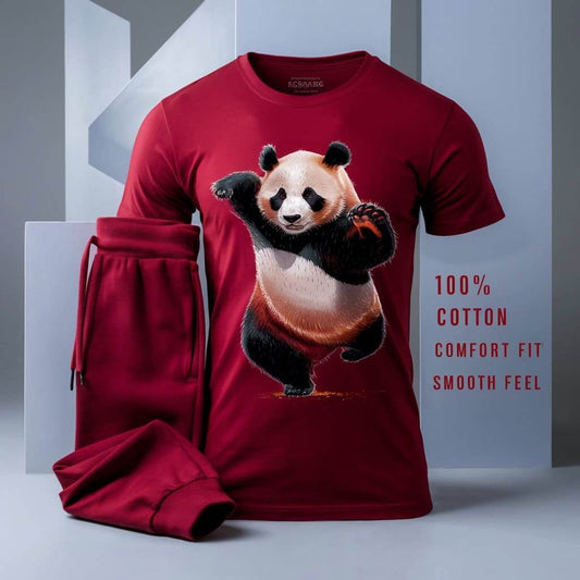 Cute Panda Dancing Maroon Red T-Shirt & Pant