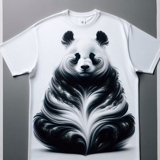 Abstract Beautiful White Panda Round Neck Half Sleeve Cotton T-Shirt