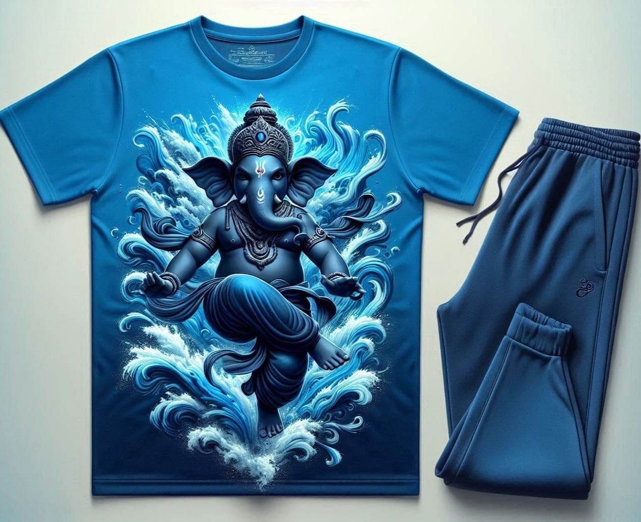 Abstract Blue Ganesha with Navy Blue Trackpant Tracksuit Set