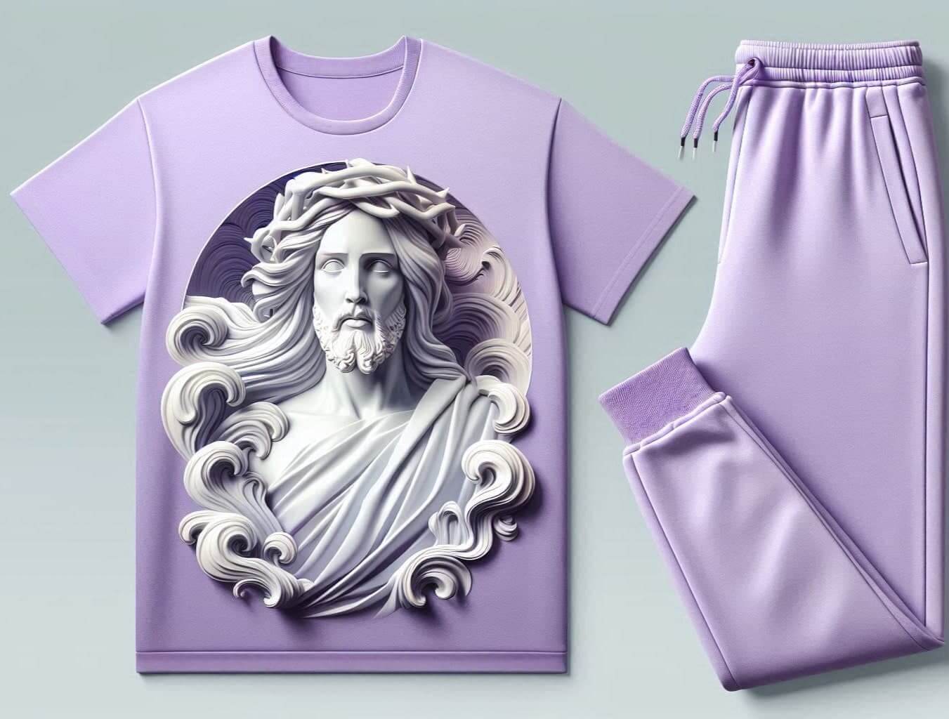 Abstract Jesus Christ Lavender Tracksuit Set with Plain Pant - Acquires