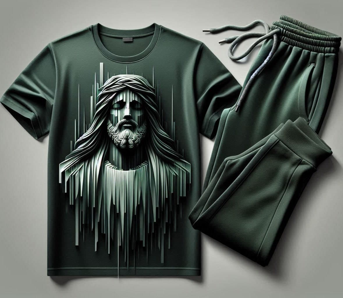 Abstract Jesus Green Tracksuit Set with Plain Pant - Acquires