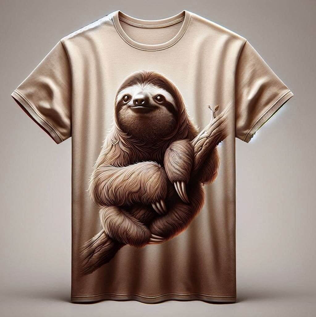 Adorable Beige Sloth Half Sleeve Round Neck Cotton T - Shirt - Acquires