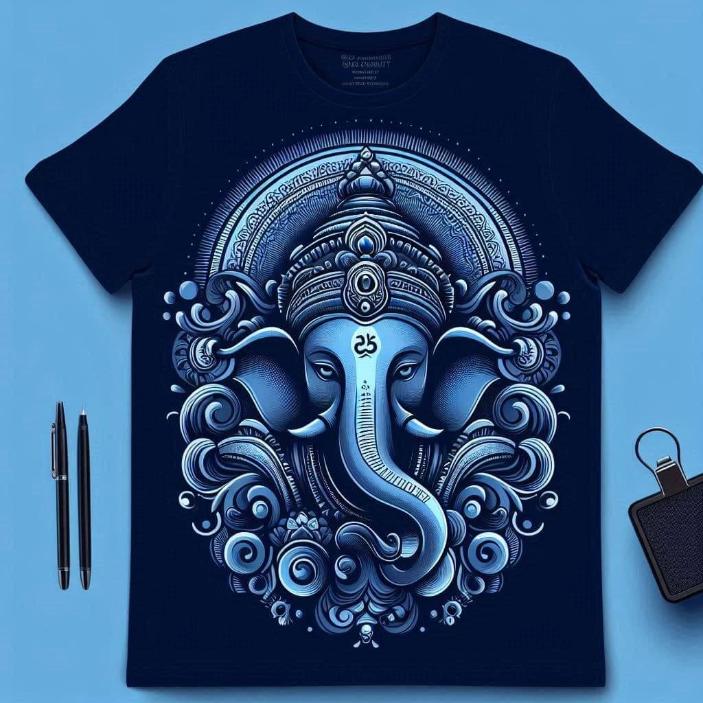 Auspicious Ganesha Deep Maroon Round Neck Half Sleeve Cotton T - Shirt - Acquires